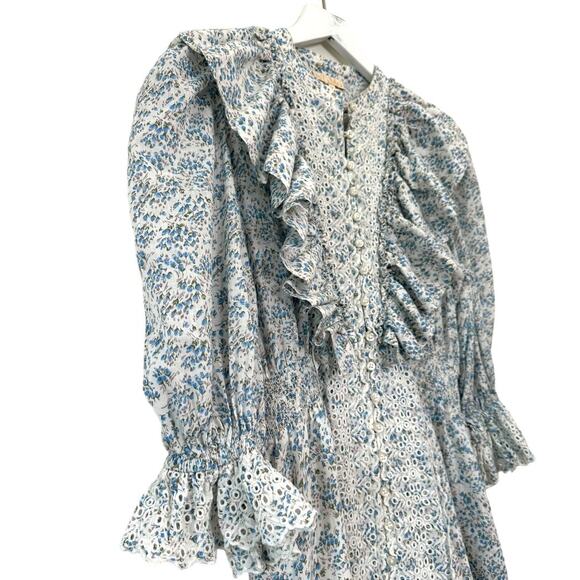 byTiMo Blue Floral Cotton Slub Maxi Dress with Ruffle Trim Size Medium - Picture 5 of 13